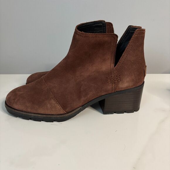 Sorel Women Cate Cut Out Bootie Ankle Boot Block Heel Round Toe Brown Size 8 - Picture 4 of 8